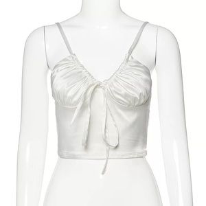 New White Medium Vintage Style Satin Tank Top